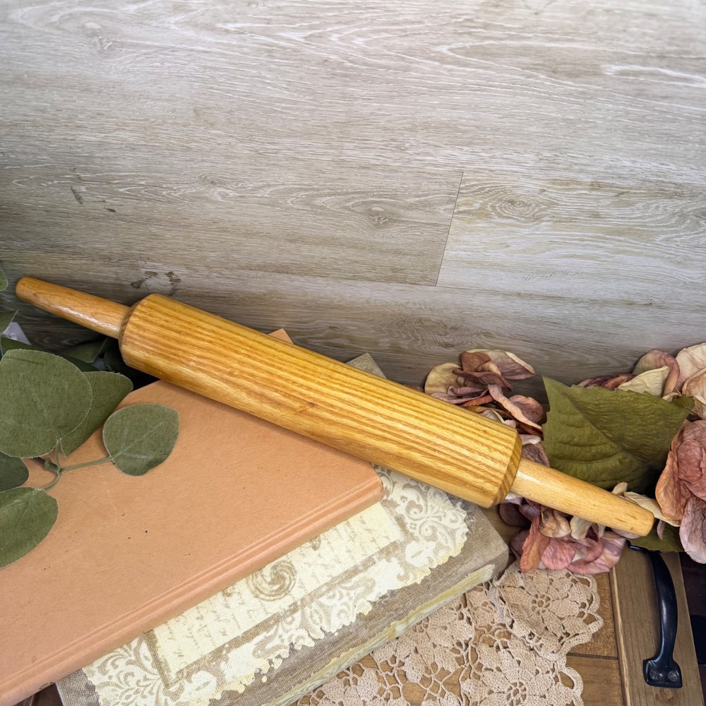 Vintage Style Wooden Rolling Pin Natural Grain Farmhouse Kitchen Baking Tool